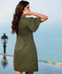 Sleeve Flared Shift Mini Linen Dress